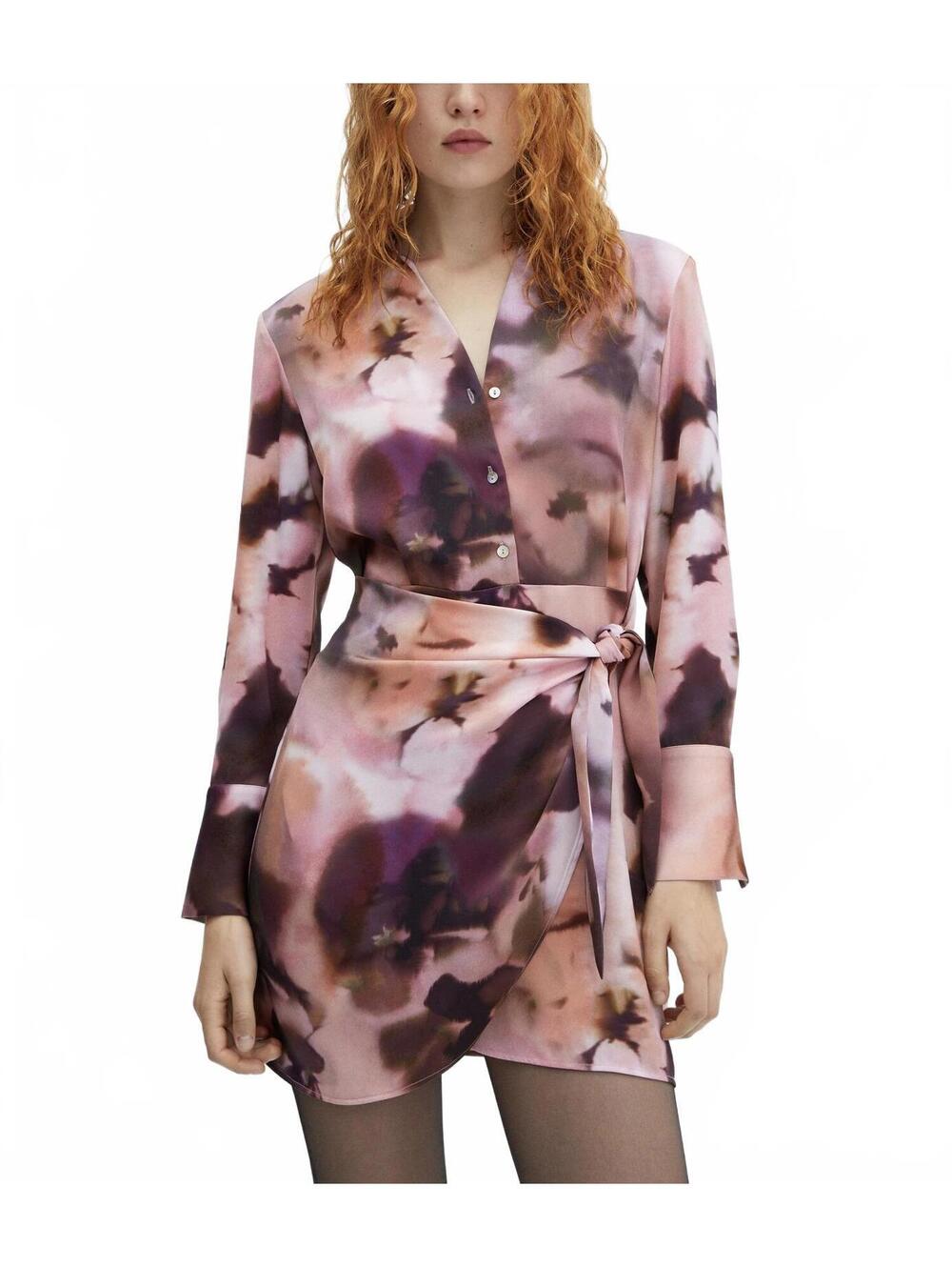 Mango Floral-Print Wrap Dress NWT Alexia Pink Burgundy Size 4/Small